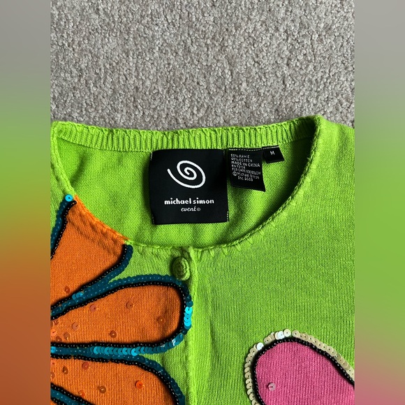 Michael Simon M Sweater Cardigan Flowers Daisy valentines day Gift Idea, - Picture 7 of 8